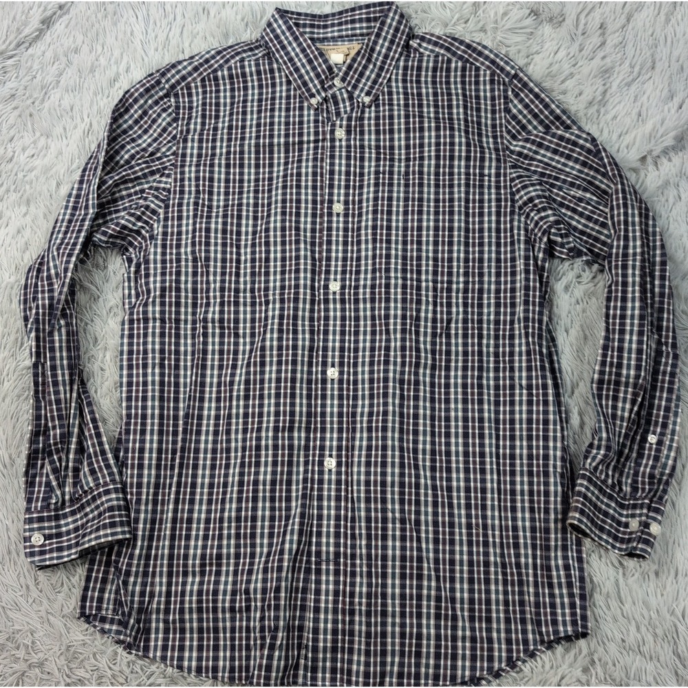 Duluth Trading Co Shirt Mens L Trim Fit Button Up Pocket Blue Check